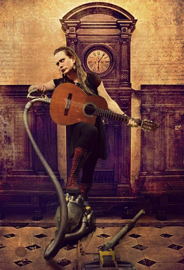 Portrait de Maggy Bolle avec sa guitare